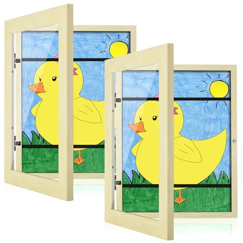 Image of [2-Pack] Kids Art Frames, 8.5x11 Front Opening Kids Artwork Frames Changeable, Apricot Cream Artwork Display Storage Frame for Wall, Holds 50 Pcs, for 3D Picture, Crafts, Children Drawing, Hanging