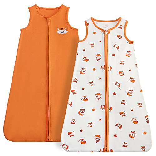 Image of DaysU Baby Sleep Sack 0-6 Months, 100% Cotton Unisex Wearable Blanket, 2-Way Zipper TOG 0.5, Breathable Lightweight Sleeping Bag 2 Pack, Fox, Small