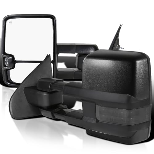 SPEC-D TUNING Power Heat Extend Towing Mirrors W/Smoke Led Signal Compatible with 2014-2018 Chevy Silverado GMC Sierra