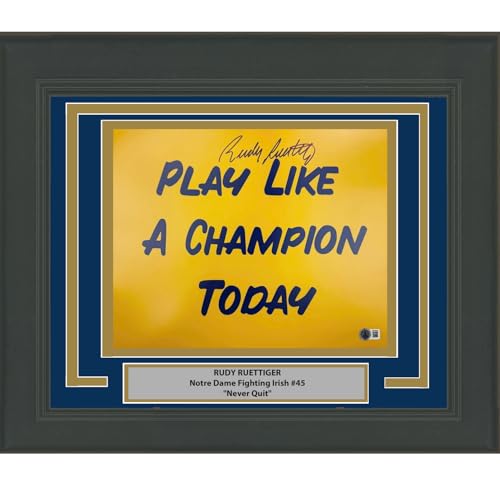 Framed Autographed/Signed Rudy Ruettiger Play Like A Champion Today Notre