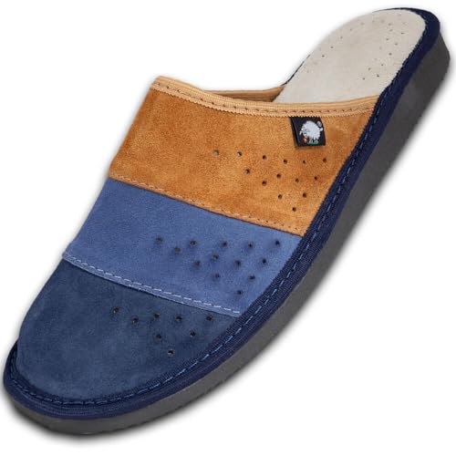 FOOTHUGS Men's Suede Leather Mule Slippers with Memory Foam Health Insole and arch support - Nature (10UK/44EU Sunset)