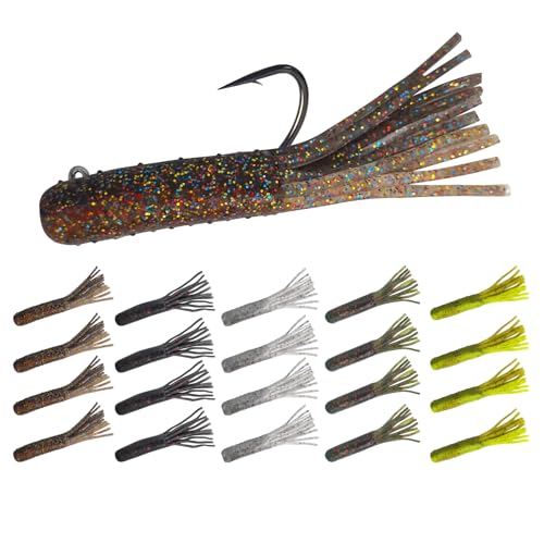 Eupheng 3.5 Inch Tube Baits 20PCS Soft Worms Bass Fishing Lures for Tube Jig Heads Hook Freshwater Saltwater