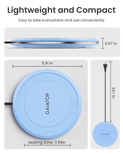 GAIATOP Coffee Mug Warmer for Desk, Candle Warmer Plate with 3 Temperature Settings, Electric Coffee Warmer Auto Shut Off After 8 Hours, Coffee Cup Warmer for Heating Coffee, Milk, Tea (Blue) - Thumbnail 4