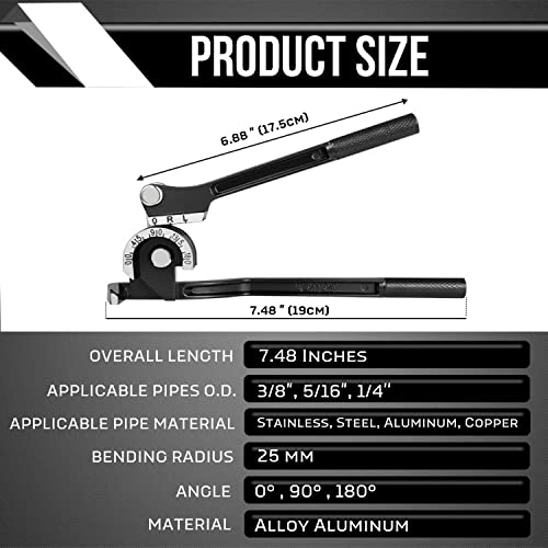 Flexzion Tube Bender Tool - Manual OD Tubing Bending 3 Size 1/4" 5/16" 3/8" 180 Degree Lever Type Heavy Duty Bend Copper Brass Aluminum & Soft Metal for HVAC Water Gas Pipe Automotive Plumbing (Black) - Image 7