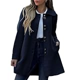 chouyatou Women's Winter Casual Lapel Collared Single Breasted Wool Pea Coat Elegant Wool Blend Overcoat (Medium, Black)