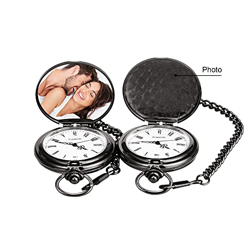 Image of TREEWETO Mens Womens Quartz Personalized Pocket Watch Engraved Engraving Customized with Chain Gift Box Wedding Gift for Groomsman Bestman Husband Dad Love