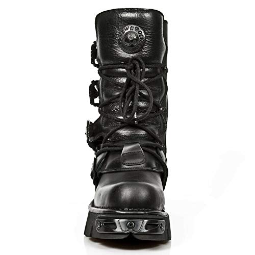 Newrock Unisex Black M.391-S18 Metallic Reactor Punk Goth Rock Biker Calf Boots 38 #TOP3