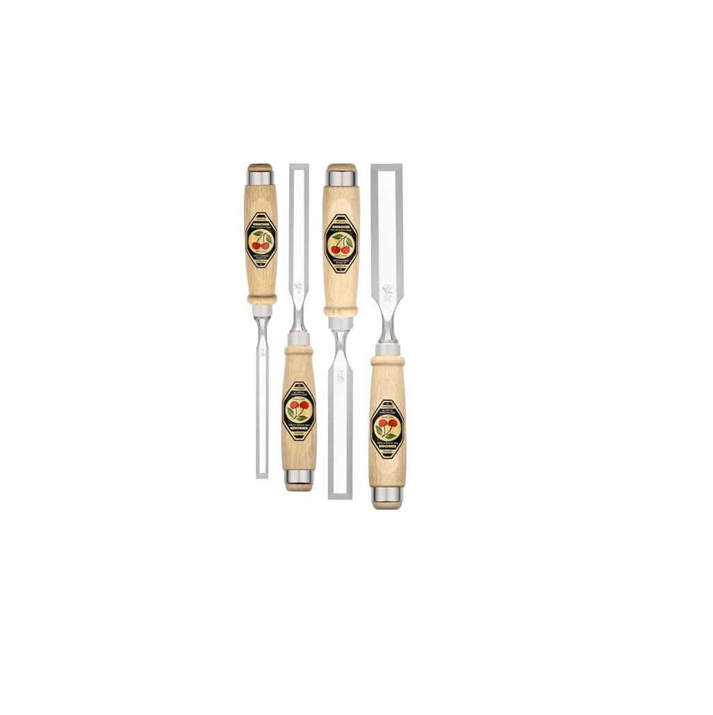 Kirschen 1181000 Firmer Chisel Set With Horn Beam Handle, Beige/Silver, 4-Piece 4016649110815