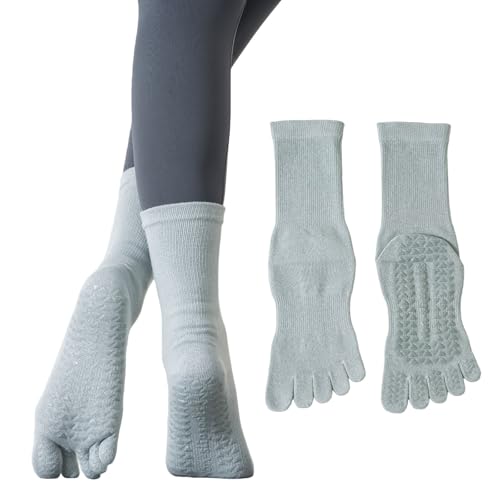 Pursuestar Cotton Five Finger Toe Socks Non Slip Grip Yoga Pilates Socks for Women Girl Dance Hospital Barre Barefoot Workout