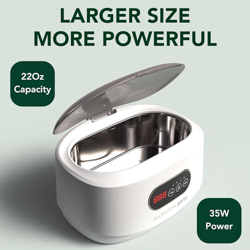 Ellington Gifts Ultrasonic Jewelry Cleaner 22Oz – 48kHz Sonic Cleaner with 5 Timer Modes, 35W Power – for Rings, Retainers, Dentures, Eyeglasses, Silver, Watches, Coins & Jewelry Cleaning