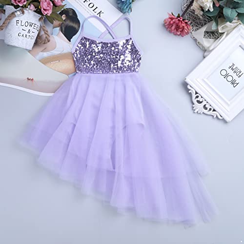 TiaoBug Kids Girls Sequins Ballet Tutu Dress Shiny Sparkle Ballerina Dance Costumes Gymnastics Leotard Dress Purple 4-5 - Thumbnail 5