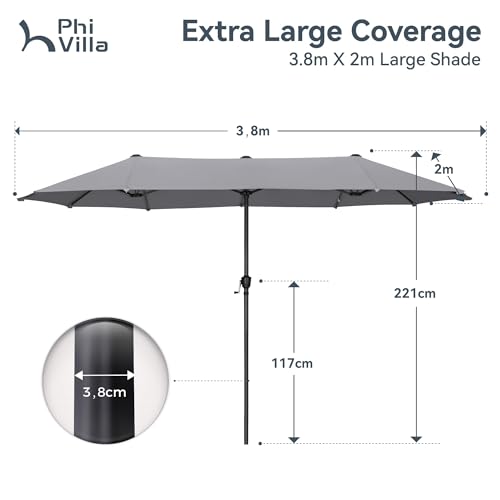 Parasol de jardin grand format PHI VILLA manivelle imperméable extérieur - 2