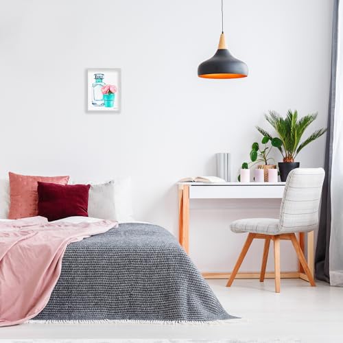 Image of Teal Perfume Bottle Peonies Glam Floral, 11 x 14 Inch Framed Giclee Print | Stupell Industries . By Amanda Greenwood . Ready to hang . Giftable accent for home decor . Made in USA
