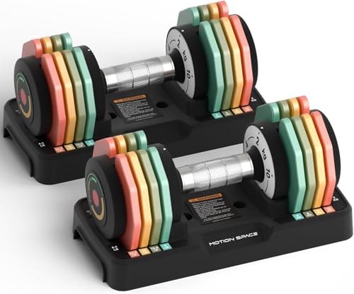 Adjustable Dumbbells Set 12.5LB/22.5LB Pair, 1-Sec Fast Adjustable 5 Weights by Turning Handle,...