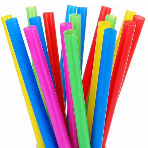 Image of ALINK 100 Pcs Colorful Plastic Boba Smoothie Straws, 0.5 in Diameter Jumbo | 5 Colors, BPA Free, 8.5-inch Extra Wide Disposable Straws for Bubble Tea, Milkshakes, Tropica Pearls, Frozen Thick Drinks