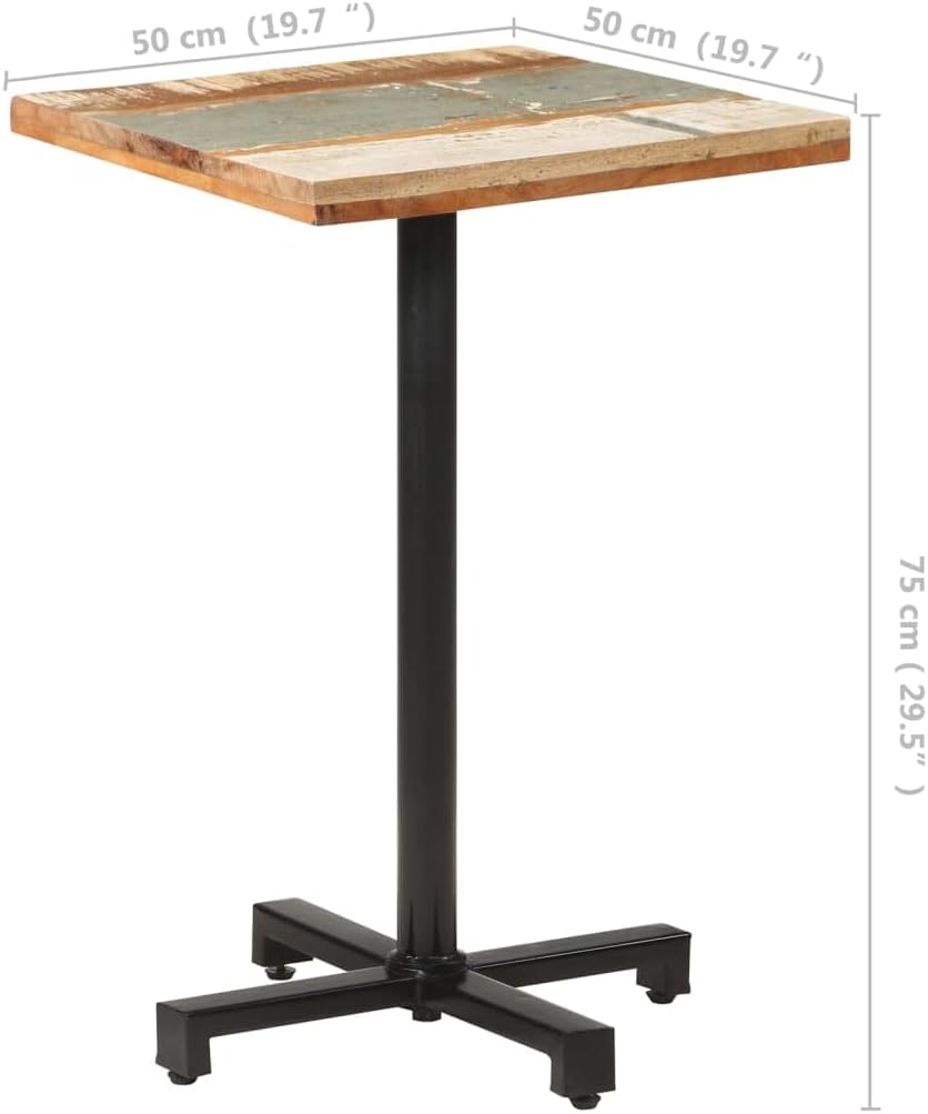 Reclaimed Wood Bistro Table 19.7 x 19.7 x 29.5 in, Powder-Coated Iron Frame, Rustic Square Small Dining Table for Kitchen, Café, Patio or Living Room