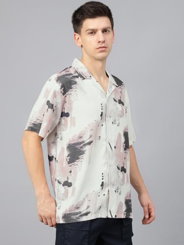 Image of Veirdo Poly Cotton Oversized Loose Baggy Fit Drop Shoulder Cool and Stylish Abstract Print Men Camp Collar Shirt