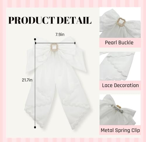 Gran Lazo para el Cabello, Velo, Clips para el Cabello, Diademas para Mujer, Accesorios Lolita, Encaje Dulce, Broche de Pelo, Fiesta, Princesa Dulce, Anime, Blanca miniatura 7