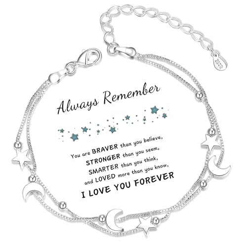 Senteria Silver Bracelet for Women 925 Sterling Silver Moon Star Bracelet Layered Silver Bracelets Adjustable Friendship Bracelets Charm Bracelets for Womens