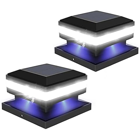 FVTLED Solar Post Lights, Outdoor Solar Post Cap Light Fits 4x4, 6x6 Wooden Posts, IP65 Waterproof High Brightness Cool White 6000K LED Post Lights for Patio Fence Deck Garden, 2 Pack (Black) Cover