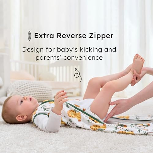 Image of Baby Sleep Sack 12-18 months, 100% Cotton Sleeping Sack for Toddler, 3 Pack Baby Wearable Blanket, 0.5 Tog Lightweight Double Zipper Sleep Bag Large Brown Green Lion