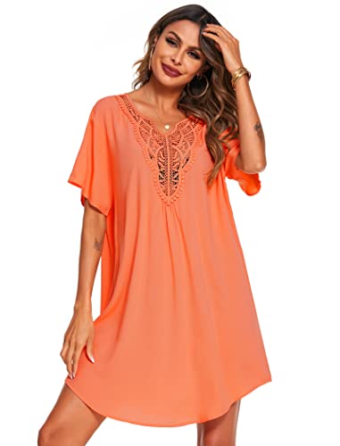 Supnier Womens Bathing Suit Cover Ups Lace Crochet V Neck Summer Beach Swimsuit Coverup Dress2