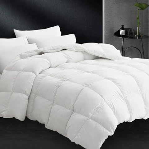 CYMULA Feather Down Comforter Queen Size - All Season White Down Duvet Insert, Fluffy Breathable Bedding Camping Warm Quilt,Ultra Soft Quiet Luxurious Hotel with 8 Tabs (90" x 90") Cover