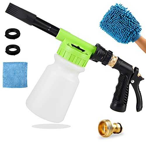VZCY Car Wash Foam Gun for Garden Hose, Quick Release Cleaning Foam Sprayer with 3 8 Brass Connector & Microfiber Towel, Dual Filtration Soap Cleaning Gun Kit for Car Household