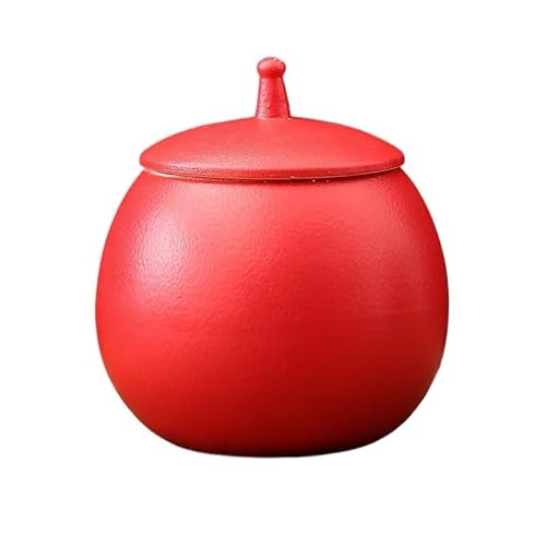 ENGENDER Tea Storage Jar Ceramic Tea Cans Empty Small Sealed Household Black Longjing Desktop Storage(Red)