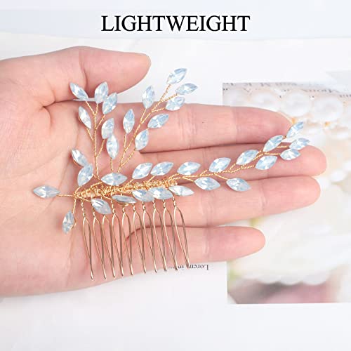 Sppry Wedding Rhinestone Hair Combs (Set Of 2 Pcs) - Opal Crystal Hair Accessory For Bridal Women (Pink) #TOP4