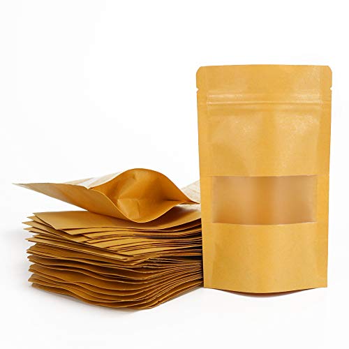 ARTESTAR 100 Piezas Bolsas de Papel Kraft marrón con Ventana, Bolsas Zip de Almacenamiento, Bolsa de Regalo, Bolsas de Regalo de Bricolaje de Papel Reciclado para almuerzos de Fiesta (9 × 14 cm) Cover