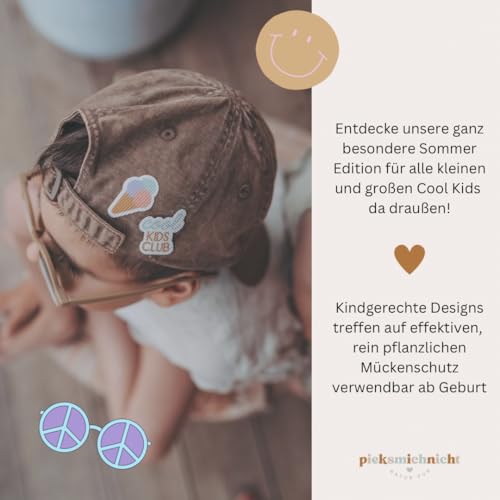 pieksmichnicht Pflanzliche Anti-Mücken-Aufkleber für Babys und Kinder Mückenschutz Insektenschutz Mückensticker Patches Pflaster DEET frei (Cool Kids Club)