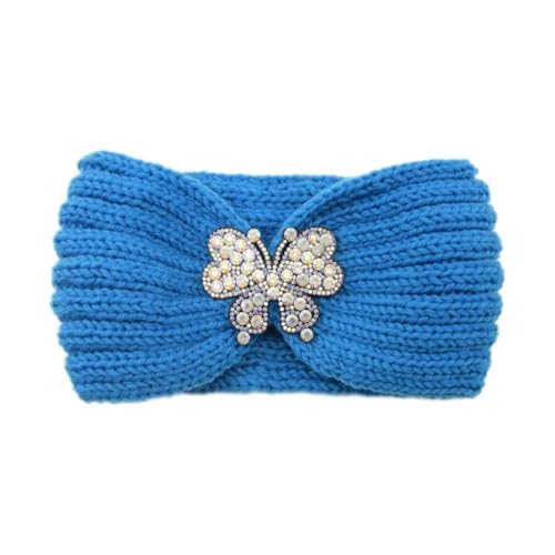 Women Colorful Butterfly Diamond Knitted Headband Winter Ear Warmer Head