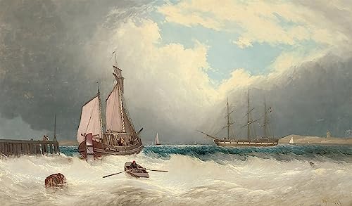 HDARTiTi Famous Classic Print Art Artwork Decor a Barge Running Out of Harbour a Frigate Riding on Her Beyond by David Oil Painting for Home Decor 60x90cm