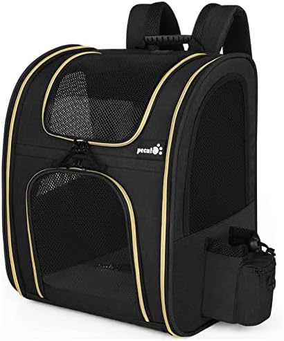 Pecute Pet Carrier Backpack, Cat Backpack Carrier with Breathable Mesh for Small Dogs Cats, Dog Backpack Bag for Hiking Travel Hold Pets Up to 18 Lbs (Black)