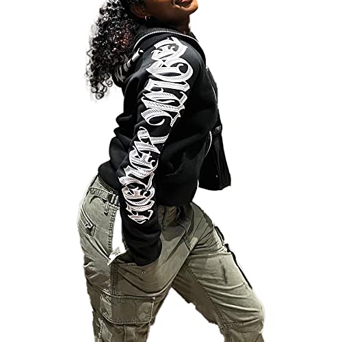 Women Zip Up Hoodie Y2k Letter Graphic Print Rhinestone Oversized Hoodies Gothic Jacket Vintage Streetwear4