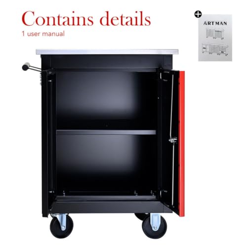 LMAOSS Rolling Tool Cart with Wheels, Double Door Tool Storage Cabinet with Storage Surface, Heavy Duty Mobile Garage Tool Organizer with Brakes, Steel Workshop Trolley for Mechanic Repair Shop - Image 7