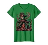 Woman Pirate vs Giant Octopus Battle Design T-Shirt, Women, Kelly Green, Medium