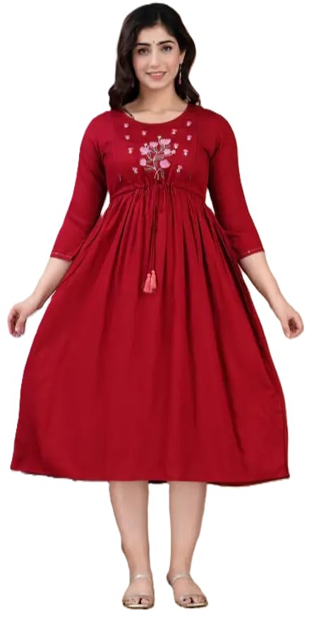 VRSS Enterprises Embroidered Maternity Nursing Kurta with Dual Feeding Zippers, Heavy Rayon-image-44