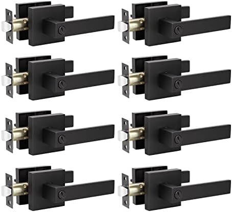 KNOBWELL 8 Pack Door Handles Interior Matte Black Contemporary Door Handles Lever Door Handle Privacy Use, Bedroom and Bathroom Door Handle(Thumb Turn, No Key)