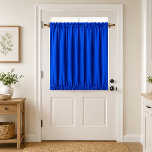 Aquazolax Blue Door Curtains for Door Window, Rod Pocket Short Kitchen French Blackout Window Treatment Curtain Drapes 1 Panel 54x40 inch, Royal Blue