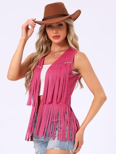 Image of Allegra K Women's Fringe Top Vest Open Front Western 70s Outfits Faux Suede Tassel Cardigan