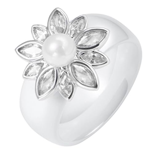 Bague de mariage céramique blanche perle d'eau douce pour femme