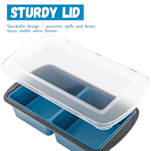 Image of GORCI Silicone Freezer Tray With Lid, 4 Large 2 Cup Soup Freezer Molds, Soup Freezer Container for Meal Prepping, Large Ice Cube Tray, Perfect for Storing Leftovers, Sauces, Lasagna, 2-Pack