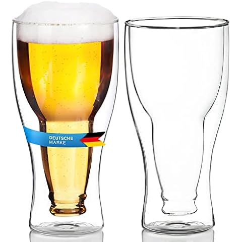 Double Walled Beer Glass Inside Out Upside Down Beer Bottle in Glass (2 Glasses) Cover