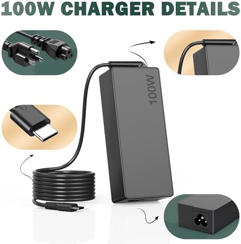 100W USB C Laptop Charger Universal Compatible with Lenovo Thinkpad Yoga Chromebook, Mac Book, HP, Dell, Acer, Asus, Samsung, Google and All USB Type C Devices, Fast Adapter Power Cord Supply