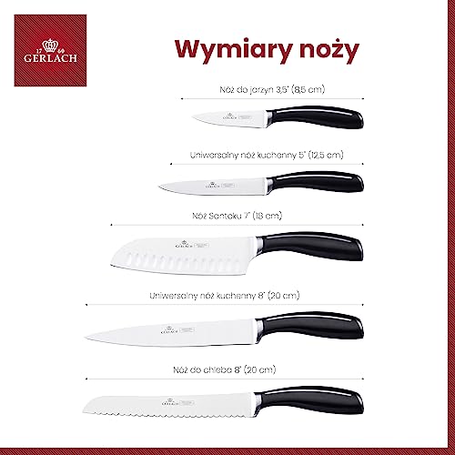 Gerlach Loft Zestaw Noży W Drewnianym Bloku Do Kuchni 5 rodzajów Ostrza Stal Nierdzewna Nóż Kuchenny Szefa Do Chleba Jarzyn