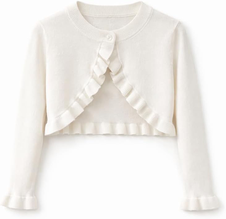 Girls Bolero Cardigan Shrug Ruffle Trim Long Sleeve Crop Kids 3–13 Party