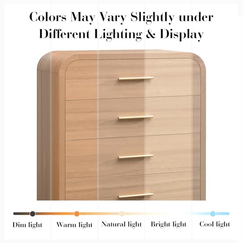 Image of Curved Drawer Dresser for Bedroom with 5 Drawers, 31'' Wide Chest of Drawer