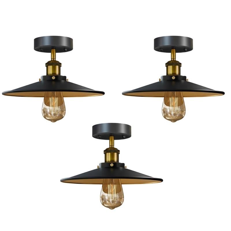 DC VOLTAGE Pack of 3 Vintage Industrial Ceiling Lights Black Gold E27